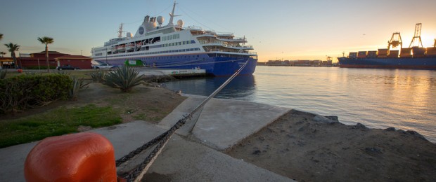 The MV Explorer preparing to depart from Ensenada, Mexico 106 days ago.