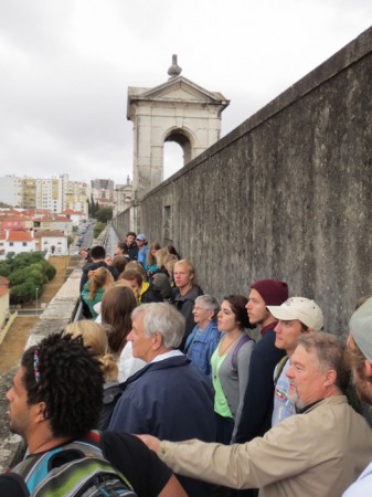 SAS students on grand arch aqueduct on field lab