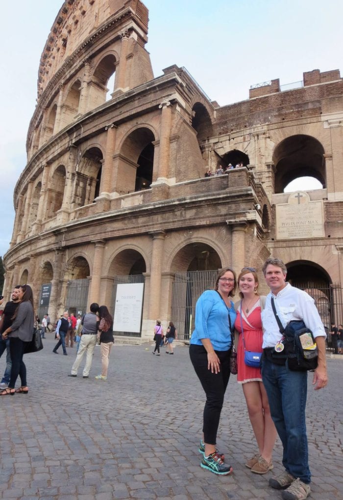 Brenda, Allie and Rich Krumel outside the Coliseum in Rome.