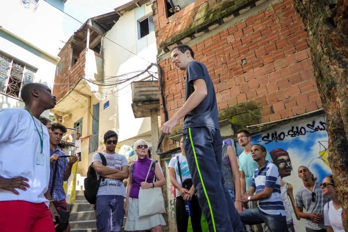 During their favela visit, youth ambassadors and Fall 2014 voyagers met with locals to learn about the area's history and sense of community.