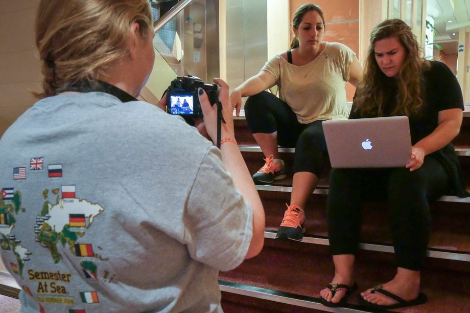 Members of the production group Cocoa Puffs shoot principle photography for their film "Ship Happens."