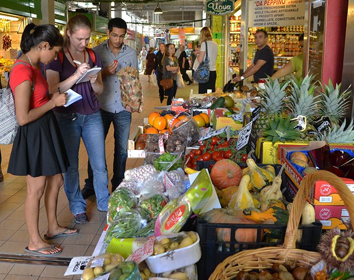 Jotting notes, students approached numerous stands looking to create a balanced meal for their My Plate exercise.