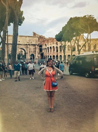 Standing in Rome, Alyssa Krumel, from Rockhurst University, shares her travel smarts with her parents when they visited her in this port.