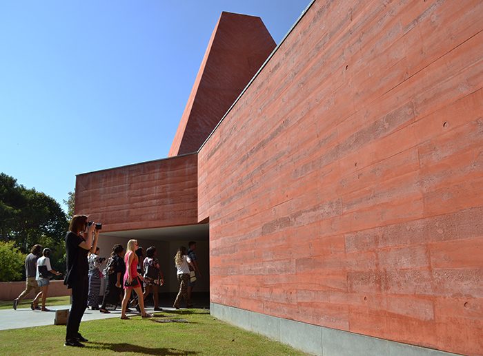 Professor Wassell's class enters the Paula Rego Museum, one of two Prtizker Architecture Prize recipients explored during their stay in Portugal.