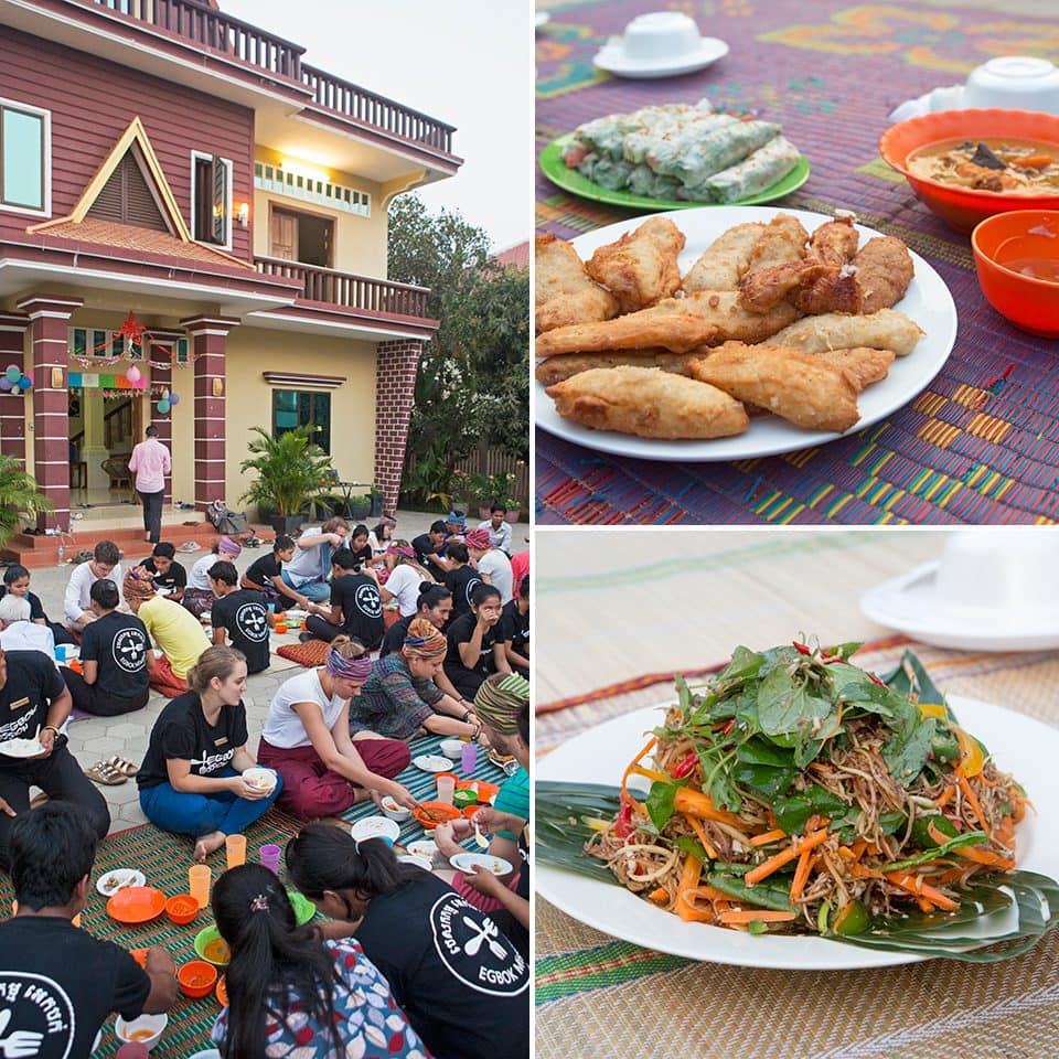 Dinner was served outside, with EGBOK students showing the Semester at Sea students how to combine different dishes for the best results.