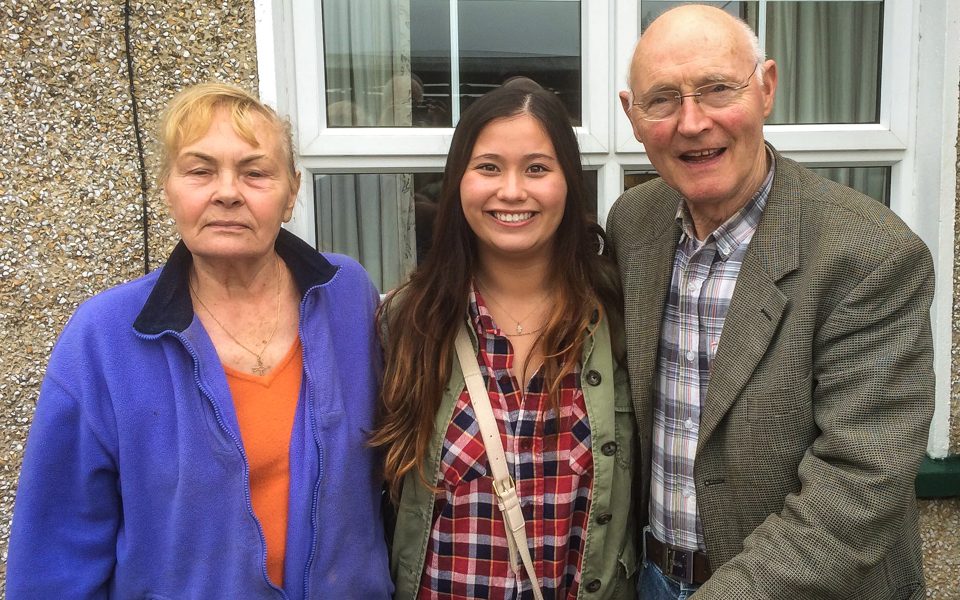 Choquette, student from xxxx, met her Irish relatives, Joan and Pat Fee, for the first time at their family farm in xxxxx.