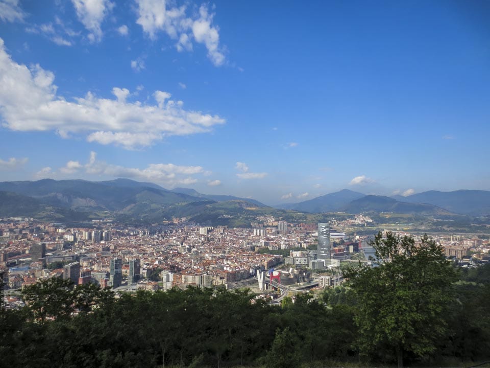 A view of Bilbao from above. Before starting their walking tour of Bilbao and the Guggenheim, students on the Great Monuments of Art and Architectural History field lab took in the scenic view of the city while their guide described the layout and where they would be going. Photo by Katie Rizzo. 