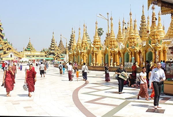 The Shwedagon Pagoda in Yangon, known as the most sacred Buddhist pagoda in Burma