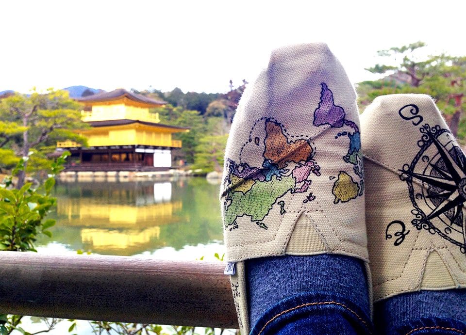 Everywhere she travels, Nicole Abbott from Oregon State University takes photos of the scenery with whatever shoes she is wearing, so her boyfriend had these shoes customized with the route of the Spring 2015 voyage. 