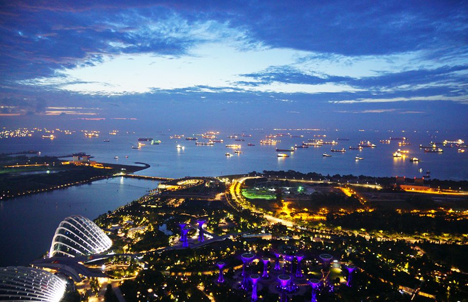 Singapore is one of the busiest ports in the world. Jean-Michel M'Bouroukounda from the University of Colorado Boulder captured the port after sunset from the Marina Bay Sands hotel.