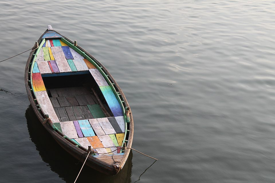Jazmine Garcia from Santiago Canyon College found this boat while on a Ganges River cruise at sunrise. The boat was docked along the ghats (stairs) that lead down to the river. 