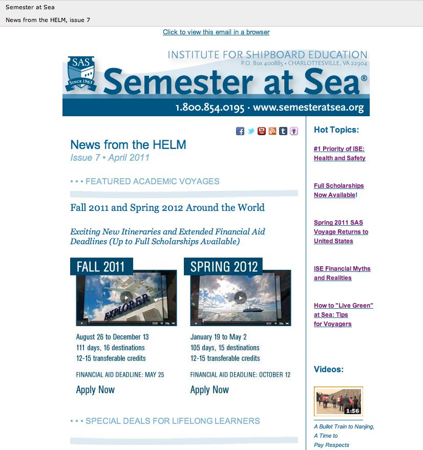 The semester at sea email newsletter