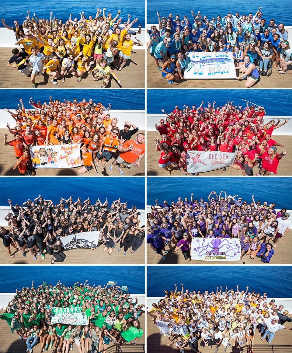 From top left to bottom right: Yellow Sea, Baltic Sea, Spring 2015 Champion Arabian Sea, Red Sea, Bering Sea, Adriatic Sea, Caribbean Sea, and the Sea-Lebrities (Faculty/Staff/Lifelong Learners).