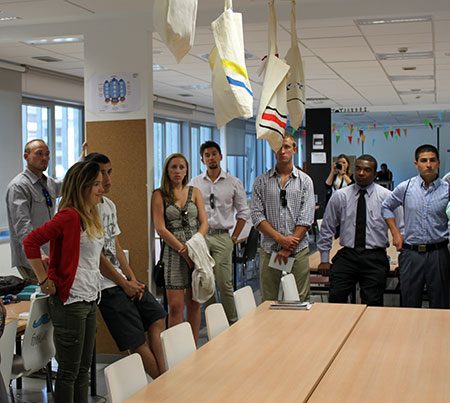 SAS students chatted with current MTA students in a communal workspace at Mondragon University.