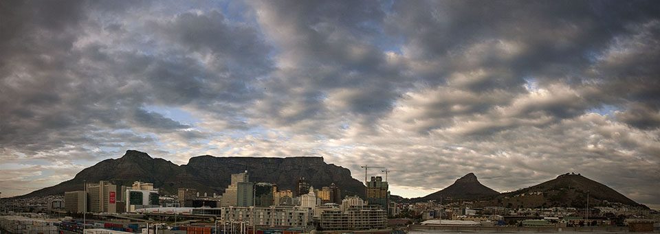 The sunrise view of Cape Town from the ship. Photo by Rico Andrade